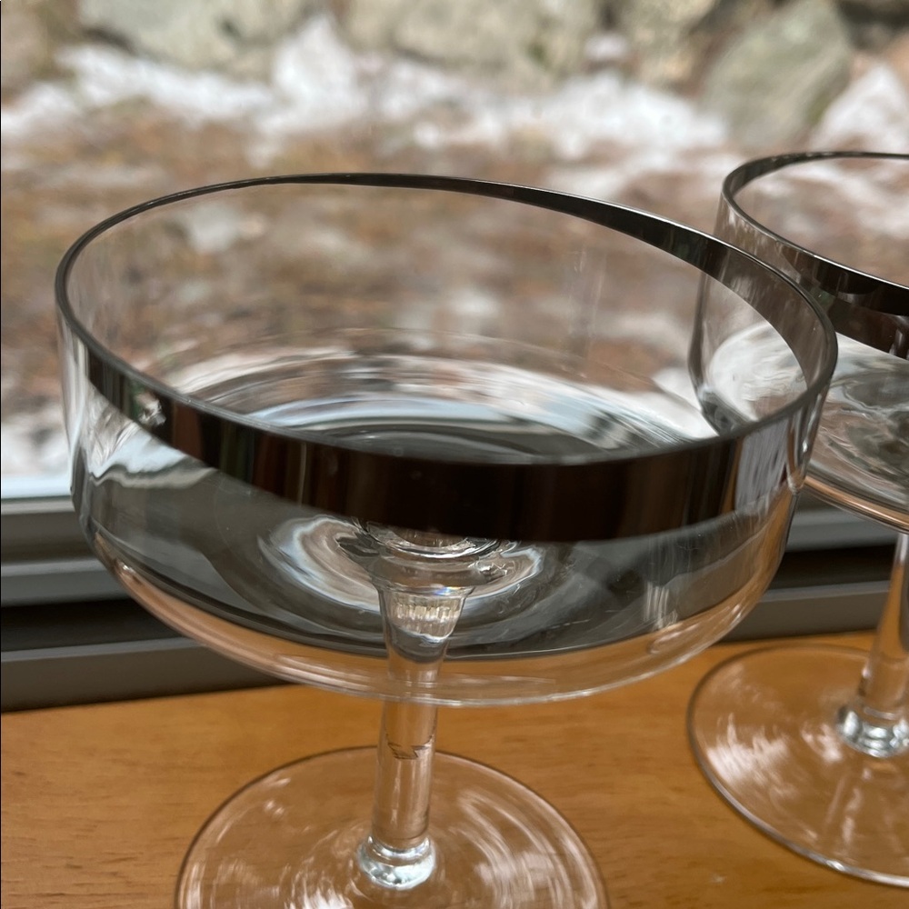 Vintage Silver Rim Coupe Glasses | Mid Century Champagne Dessert | Set of 2 - Picture 3 of 5